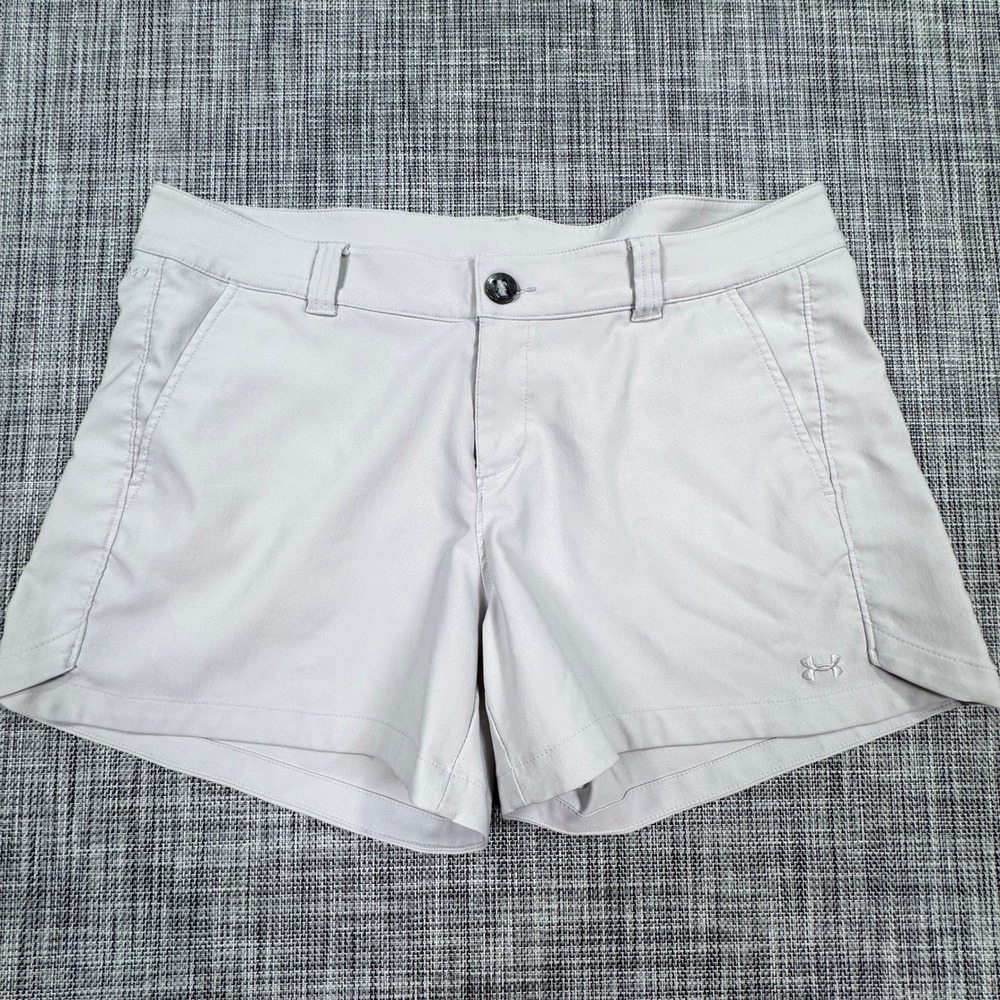 Under Armour Women Golf Shorts Size 14 Fitted HeatGear Performance Light Gray